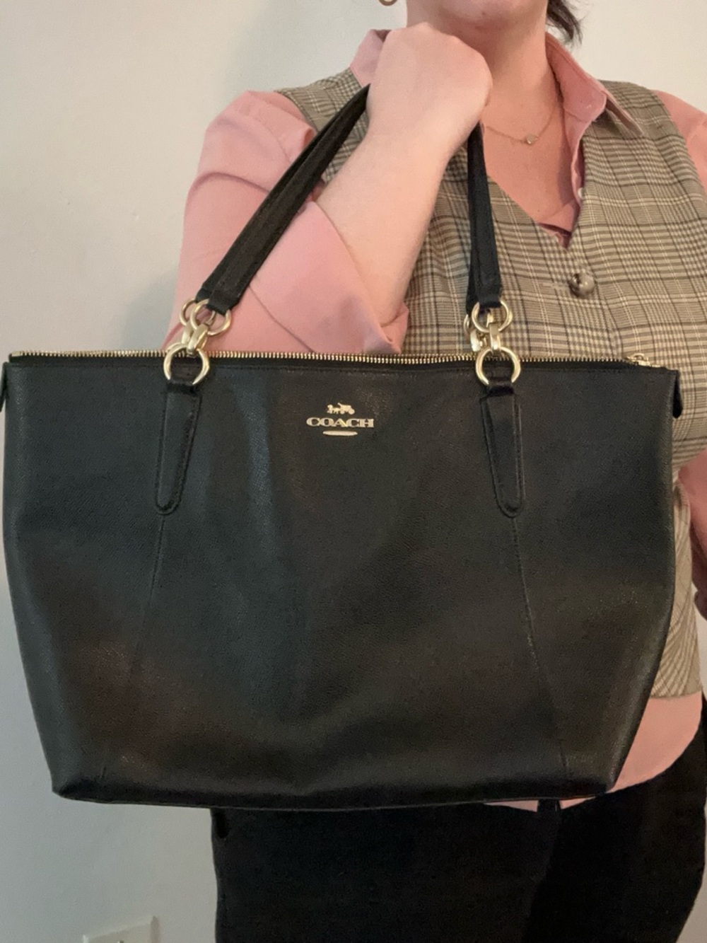 Coach Black Leather Tote with Gold Hardware